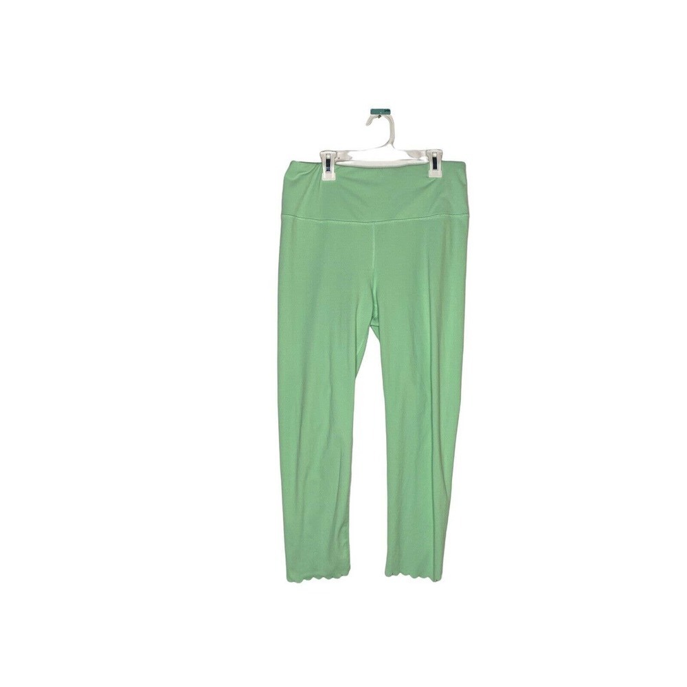 Mono B Womens Green Crop Leggings Size Large Seamless Scallop Ankles